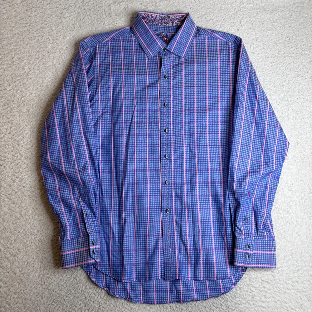 Robert Graham Mens XL Classic Fit Shirt Blue Pink Houndstooth flip cuff